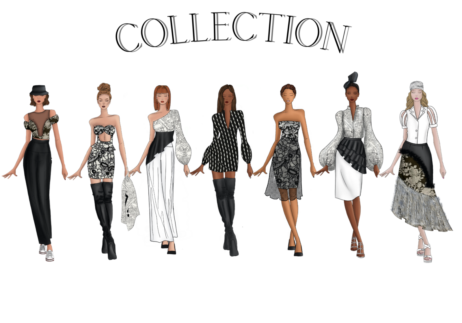Illustrated Collection - 17 garments, 7 looks